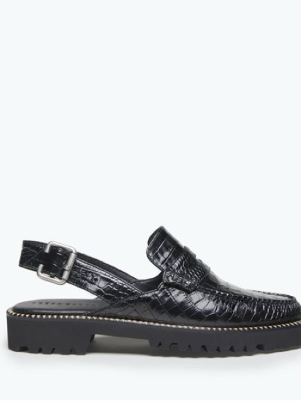 Freda Salvador Juana Slingback Penny Lug Loafer Black Croc Embossed